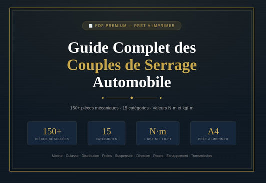 Guide PDF Couples de Serrage Automobile | 150+ Pièces Mécaniques | Freins Culasse Roues Moteur | Mécanique Auto
